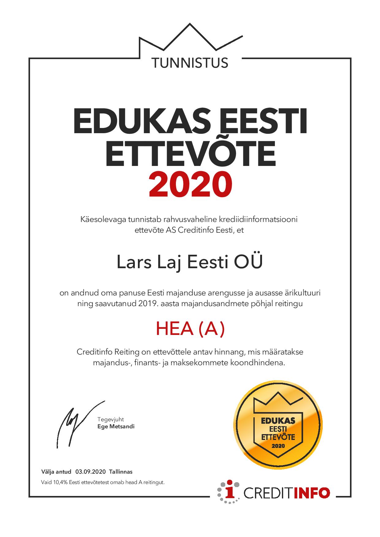 Lars Laj Eesti Edukas Eesti Ettevõte 2020