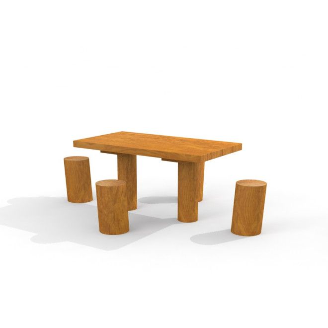Table Nature with 4 stools puidust laua ja nelja pinkiga laste mänguväljakule