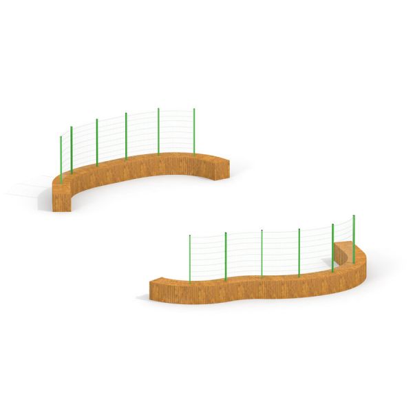 Multiarena Wooden kaared puitist mänguväljakuelemendid roheliste postidega.