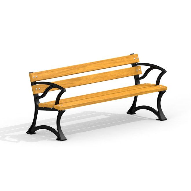 Bordeaux Bench w/ Armrests värvilisest puidust ja mustast metallist käetugedega parkpink