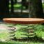 Wooden Balance Board mänguväljakule, ümmargune puidust tasakaalulauaga, millel on metallvedrud.
