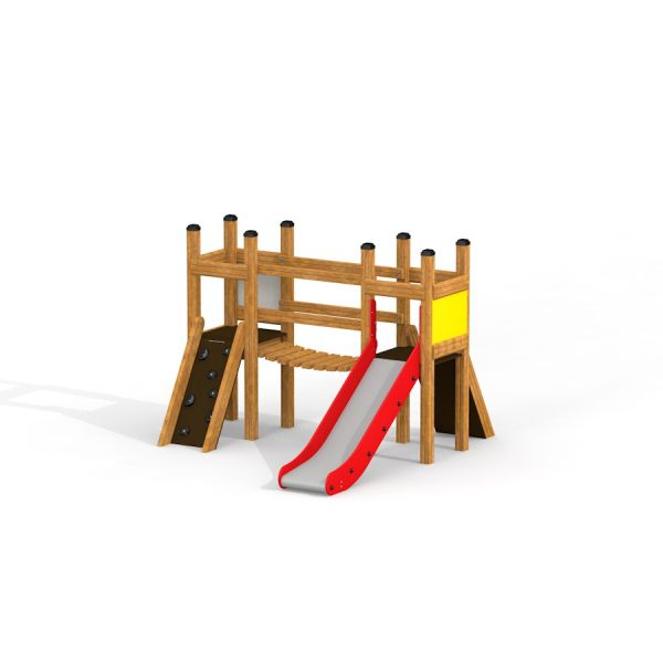 Mini Play II laste mänguväljak puidust, punase liuguriga