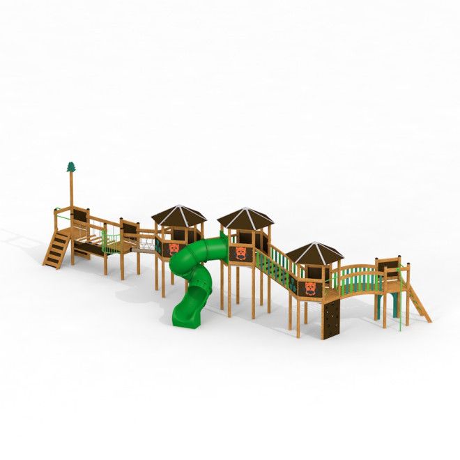 Forest Village mänguväljaku puidust ronimiskompleks toruliuguriga