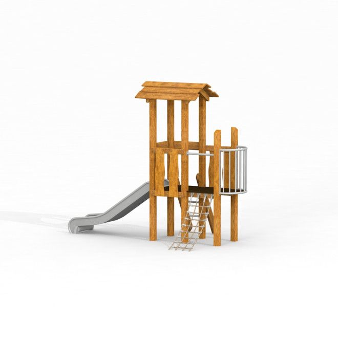 Pixie Uvala wooden playhouse with slide, puidust mängumaja liumäega lastele.