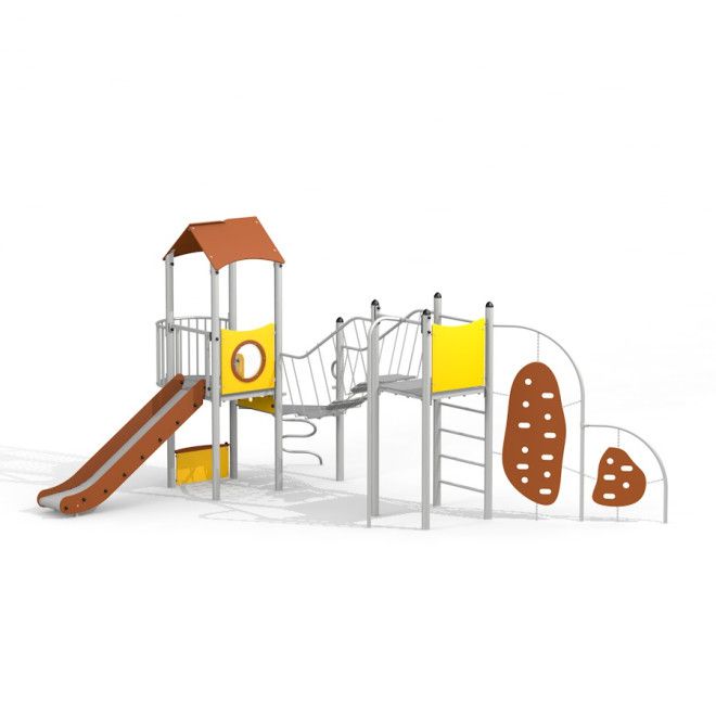 Young explorer with a climbing wall lasteplats koos ronimisseinaga ja libiseva liugredeliga
