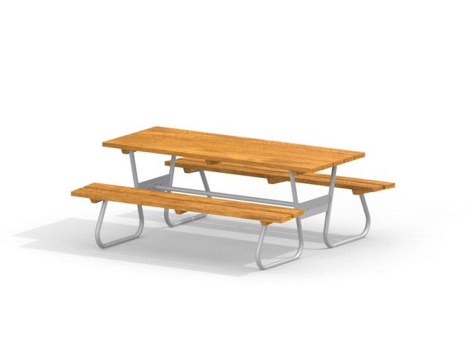 Wood-metal table with benches, mänguväljaku varustus, puidust lauaplaat ja metallraam