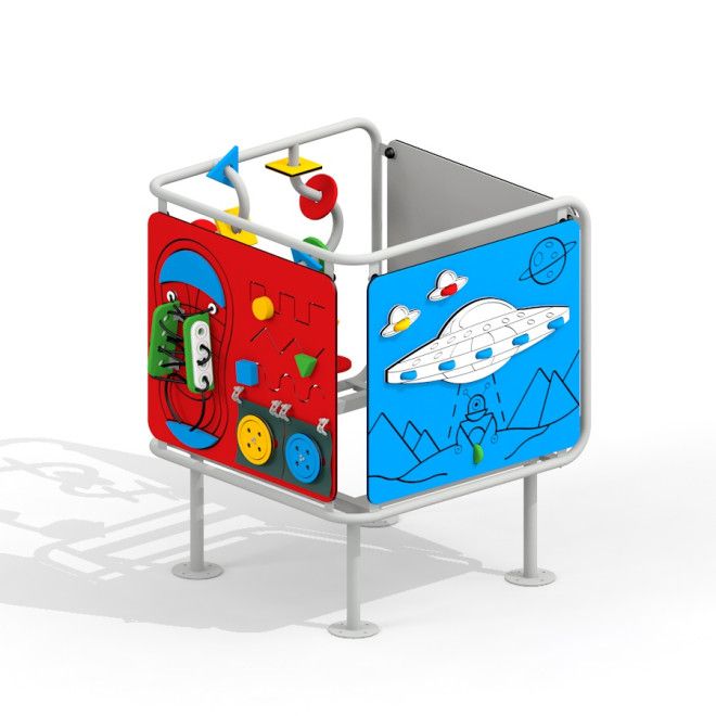 Sensory Box mänguväljakuelement värviliste interaktiivsete paneelidega lastele.