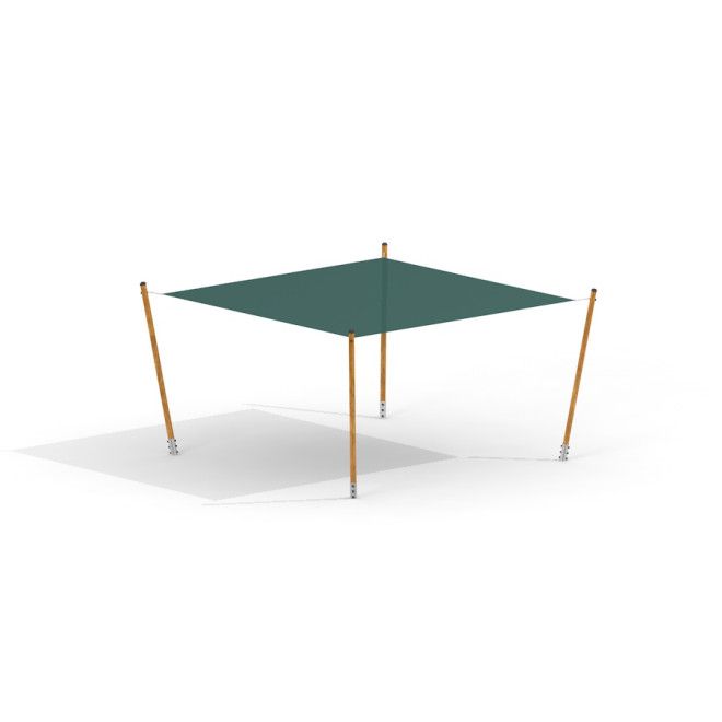 Sun Shade Square Pioneer varikatuse ja puidust postidega laste mänguväljakul