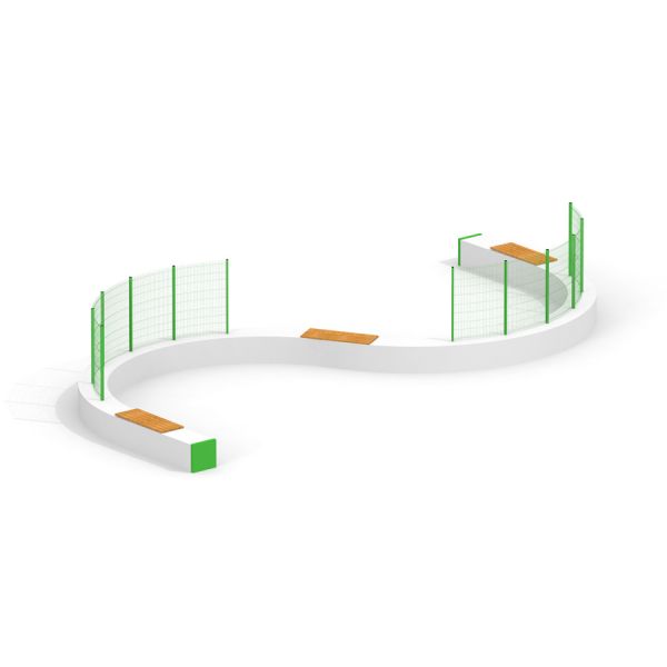 Multiarena mänguväljak kohandatud võrkudega ja pingiga lastele.